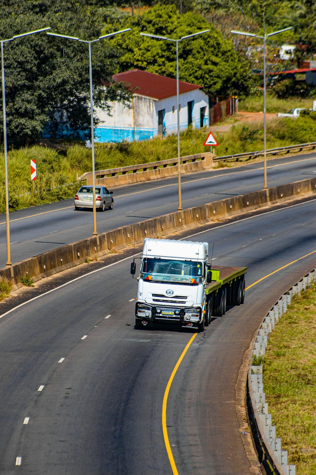 Freight truck travelling along an open highway